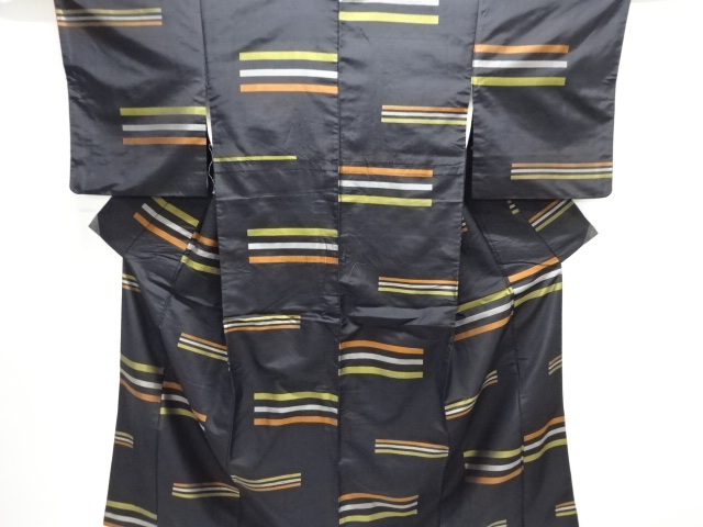 JAPANESE KIMONO / ANTIQUE KIMONO / SILK / FUSHI TSUMUGI / WOVEN STRIPE